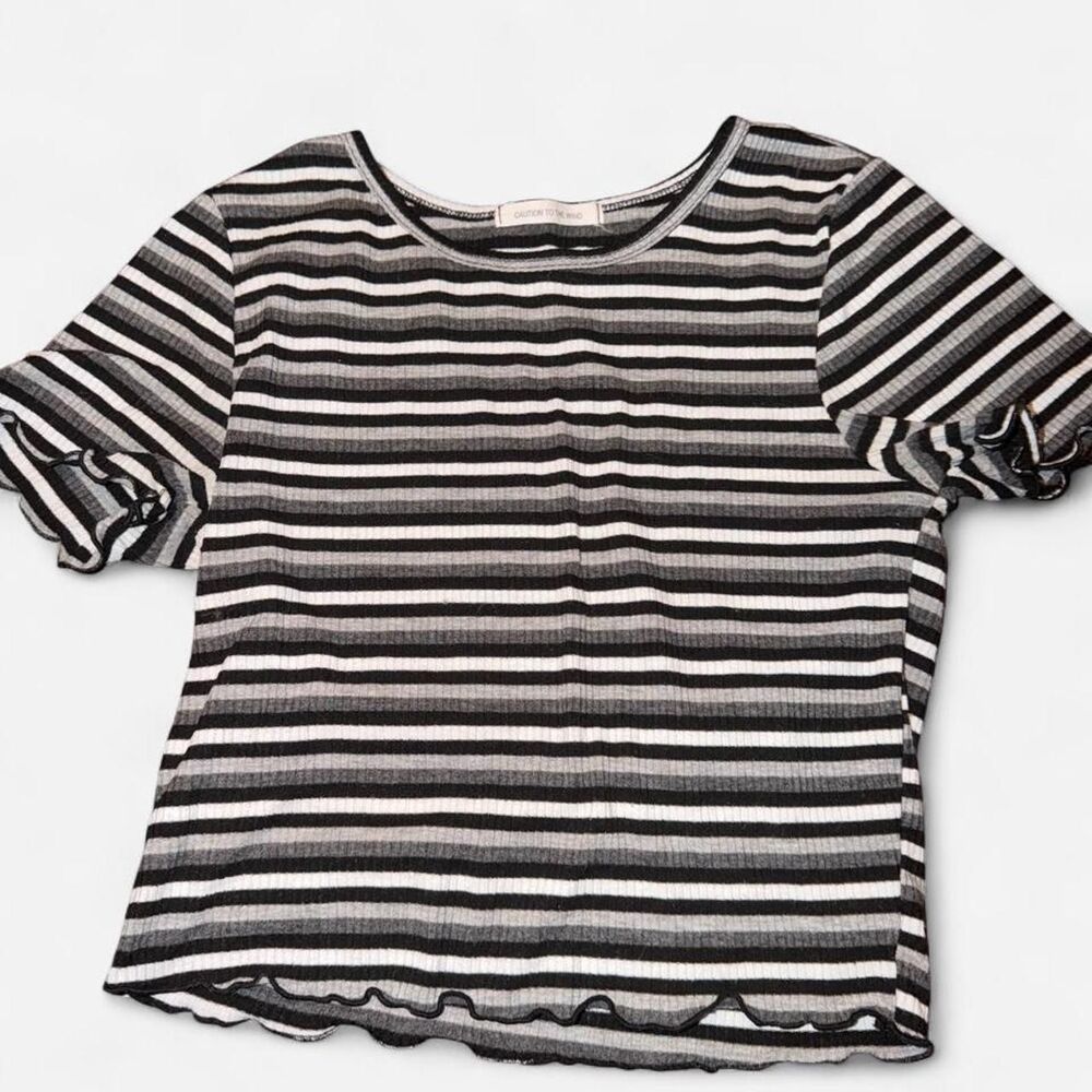 Caution-to-the-wind Women's Grey and Black Crop-top
